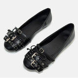 KYLETHOMASW  -  Size 42 Punk Buckle Straps Mary Jane Flats Shoes Women Slip On Comfortable 2000's Round Toe Eyelet Bow Y2K Casual Ballet Shoes