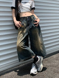 Kylethomasw   -  Women Knee Length Blue Denim Shorts 90s Aesthetic Vintage Jeans Shorts Y2k Harajuku Korean Cowboy Short Pants 2000s Clothes 2024
