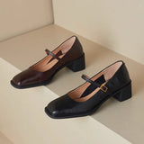 KYLETHOMASW  -  Womens Shoes Coarse Heel Leather Shoes Women's High Heel Mary Jane Shoes Shallow Commuter Shoe Women Heels