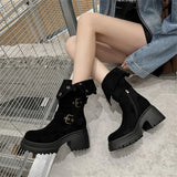 KYLETHOMASW  -  Women High Platforms Mid-calf Boots Fashion Warm Plush British Booties High Snow Boots Female Thick Soles Heels Boots