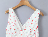 KYLETHOMASW  -  Sexy White With Red Cherry Print V neck Mini Tank Dress Women Slim Waist A-Lined Sleeveless Short Robe Holiday