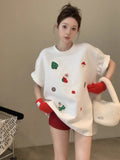 Kylethomasw Kawaii Snowman Print Short Sleeve T-shirts for Women Christmas Tree Graphic Oversize Tees Spring Summer Casual Clothes