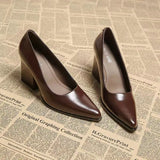 KYLETHOMASW  -  New Spring Women Commuter Pumps Shoes Fashion Pointed Toe Slip On Shoes Elegant Thick Heel Work Leather Shoes