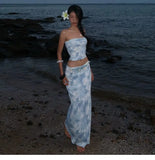 KYLETHOMASW  -  Women's Two Piece Set Strapless Tie Dye Crop Top and High Waist Maxi Skirt Set Boho Beach Vacation Outfit