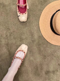 KYLETHOMASW  -  Genuine Leather French Studded Ballet Flats for Women, Summer, Single Strap, Shallow Low Heel Mary Jane