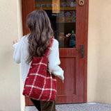 KYLETHOMASW  -  High-capacity Christmas Red Plaid Shoulder Bags Sweet Y2k Aesthetic Vintage Handbags Fashion Trendy Women All Match Underarm Bag