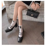 KYLETHOMASW  -  Mary Jane Flat Heels Retro Style Women's Shoes Spring Autumn Sweet Cool Butterfly Knot High Heels Comfortable Rubber