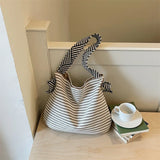 KYLETHOMASW  -  Korean Canvas Women Shoulder Bag Female Student Tote Shopper Bag Stripe Large Fashion Ladies Hand Bags Girl Woman Handbags