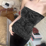 KYLETHOMASW  -  American street retro printed one neck chest revealing short and large style strapless hot girl sexy versatile interior top