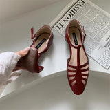 KYLETHOMASW  -  T-strap Rome Flat Sandals Women Hollow Out Vintage Summer Mary Janes Shoes Ladies Pu Leather Holiday Elegant Gladiator Sandals