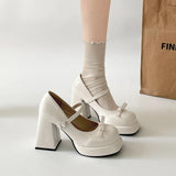 KYLETHOMASW  -  New Spring Platform Thick Heel Women Mary Jane Shoes Fashion Square Toe Shoes Ladies Elegant Height Increase Dress Shoes