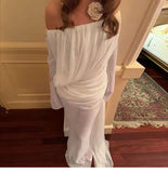 KYLETHOMASW  -  Women's White Off Shoulder Sheer Chiffon Beach Dress Long Sleeve Flowy Asymmetric Cover Swimwear