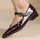 KYLETHOMASW  -  Women's genuine leather round toe metal belt slip-on ballet flats leisure soft comfortable casual daily mary jane ballerinas hot
