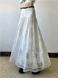 KYLETHOMASW  -  Fashion Lace Skirt Women Korean White Hook Flower Hollow Out Long Skirt Sexy Chic All Match High Waist Faldas Mujer De Skirts