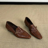 KYLETHOMASW  -  Women's Solid Color Retro British Style Thick Heel Loafers Spring and Autumn New Comfortable Slip-on Shallow Mouth Low-top Shoes