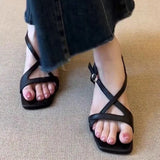 KYLETHOMASW  -  Fashion Elegant Women's Sandals Square Toes Cross Strap Low Heel Sandals Soft-soled Sandals Women Dress Casual Outdoor Sandals
