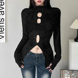 Kylethomasw  New Simple Casual Hollow All-match Mature Charm High Street Cool Personality Women's Black Top Shirt