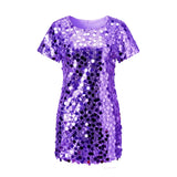 KYLETHOMASW  -  Women Sequin T-shirt Dress Short Sleeve Crew Neck Mini Dress Summer Casual Party Clubwear