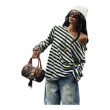 KYLETHOMASW  -  New Fashionable Asymmetric Shoulder Bared Casual Top for Women Spring Autumn Comfortable Loose Polyester Knitted T-Shirt