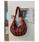 KYLETHOMASW  -  Preppy Plaid Pleated Bow Women's Handbags Y2k Aesthetic Fashion All Match Shoulder Bag Trendy Casual Crossbody Bags Streetwear