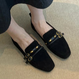 KYLETHOMASW  -  British Style Suede Square Toe Women's Loafers Retro Belt Buckle Design Flats Shoes Women Comfortable Casual Commute Office Shoe
