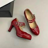 KYLETHOMASW  -  Designer Thick Heel Women Mary Jane Shoes Concise Shallow Belt Buckle Shoes Spring Ladies Outdoor Elegant Dress Dancing Pumps