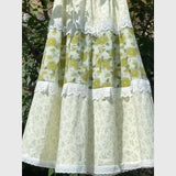 KYLETHOMASW  -  Girl Flower Print Skirt Elegant Lace Patchwork Midi Skirt Women Summer Casual Elastic Waist A-Line Skirt Boho Faldas 405A