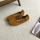 KYLETHOMASW  -  Suede Retro Bowknot  Round Toe Flat Shoes Women Soft Sole Comfort Casual Shoes for Women Shallow Ballet Style Footwear Female