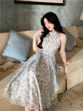 Kylethomasw 2024 New Strapless Sleeveless White Chiffon Long Dress Women French Retro Fairy Tale Princess Dress Elegant Ruffled Fluffy Dress
