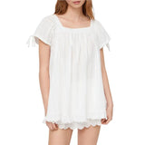 KYLETHOMASW  -  Womens Tie Back Tops Round Neck Ruffle Short Sleeve Shirts Cute Tee Summer Trendy Tunic