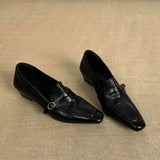 KYLETHOMASW  -  Women's Solid Color Retro British Style Thick Heel Loafers Spring and Autumn New Comfortable Slip-on Shallow Mouth Low-top Shoes