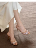 KYLETHOMASW  -  New Fashion Mesh Sandals Summer Classic Flower Stiletto Heel Women's Slippers Sexy Open Toe Banquet Women High Heels 6965
