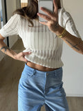 KYLETHOMASW  -  Hollow Short Knit Top Spring/Summer New Round Neck Short Sleeve Slim Spice Sweater