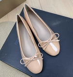 KYLETHOMASW  -  Women Round Toe Ballet Flats Spongy Bottom  Hot New 2024 Italian Shoes Patent Leather Classic Bow-Knot Dressing Slip-On 34 48 47