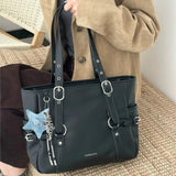 KYLETHOMASW  -  Retro Hot Girl Handbag Women PU Leather Large Capacity Black Tote Bag Ladies Fashion Sweet Star Versatile Shoulder Bag New