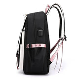 KIylethomasw Women's Large School Package Teenage Girls USB Port Canvas Schoolbag Student Book Bag Fashion Black School Backpack Dropshipping