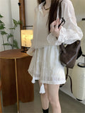 KYLETHOMASW  -  White Women Suits Hollow Out Flare Full Sleeve Blouses Summer Office Wear Sweet Casual New OL Wide Leg Loose Shorts