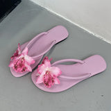 KYLETHOMASW  -  Pink Fashion Flower Ladies Flats Slippers New Summer Beach Round Toe Female Flip flops Women Flats Slippers Slides Sandals Shoes