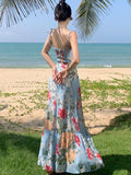 KYLETHOMASW  -  French Style Floral Print Womens Dresses Elegant Spaghetti Strap Bodycon Party Long Dress Summer Holiday Beach Vestidos Robe New