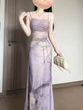 KYLETHOMASW  -  Sweet Purple Butterfly Printed Strap Camisole Dress for Women Summer Sexy Slim Fit Hip Wrapped Fishtail Long Dresses