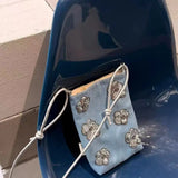 KYLETHOMASW  -  Silver Sequins Flower Zipper Pouch Women Fashion Versatile Mini Crossbody Bag Ladies Harajuku Casual Versatile Purse Chic