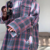 Kylethomasw Elegant Single Breasted Lapel Casual Shirts Women Spring Plaid Print Loose Office Blouses New Autumn Long Sleeve Long Top Jacket