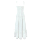 KYLETHOMASW  -  Women Lace Spliced White Spaghetti Straps Long Dress Sexy Elegant Holiday Party Summer Dress Maxi Robe