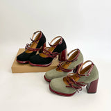 KYLETHOMASW  -  Designer Luxury Spring Thick Heel Women Mary Jane Shoes Butterfly-knot Buckle Strap Shoes Ladies Elegant Dancing Party Pumps