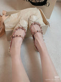 KYLETHOMASW  -  Genuine Leather French Studded Ballet Flats for Women, Summer, Single Strap, Shallow Low Heel Mary Jane