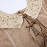 KYLETHOMASW  -  Western retro suede lace patchwork strap irregular short top American spicy girl niche sexy hanging neck vest