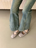 KYLETHOMASW  -  Spring/Autumn Ballet-Style Bow Flat Flats for Women Square Toe Mary Jane Shoes Soft Sole Shallow Comfortable Women Flats 6352