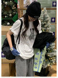 KYLETHOMASW  -  Korean Fashion Letter Cartoon Dog Print Short Sleeved T-shirt Women Summer New Cute Loose Versatile Pullover Top
