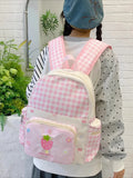 KYLETHOMASW  -  Plaid Strawberry Bow Mochila Korean Style Cute Teenage Girls Student Bag Mochilas Mujer New Bolsas Bags for Woman Backpack
