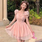 KYLETHOMASW  -  Summer Sweet Girls Short Sleeve Dress for Women Korean Cute Slim Fit and Slimming Temperament Elegant Vacation Beach Dress